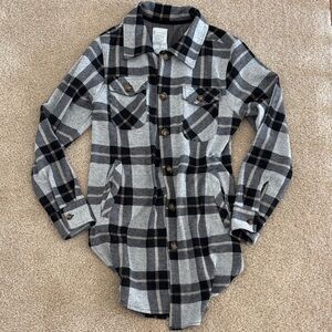 Plaid Button-Up Women's Sweater - Black and Gray